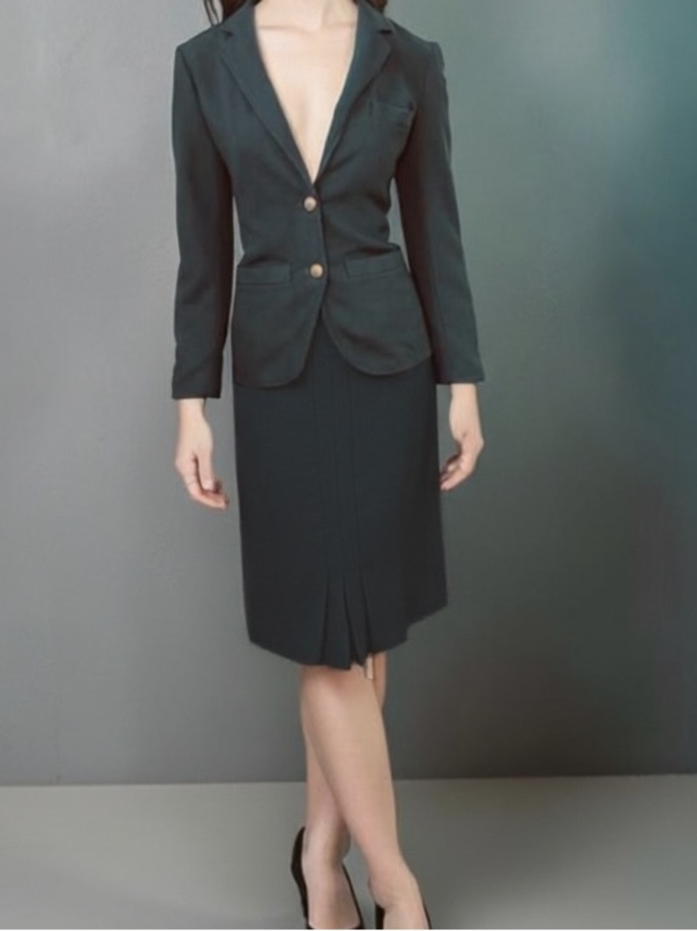Classic Vintage Emotions Women's Dark  Green Blazer Jacket Skirt Set